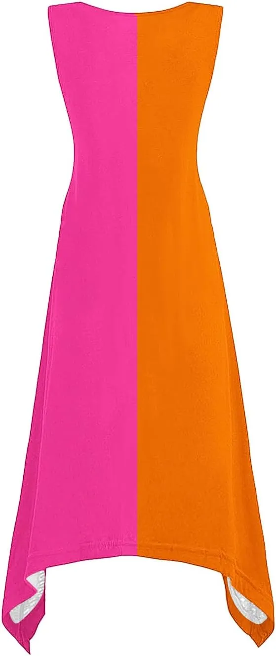 Womens Casual Midi Dresses Loose Fit Printed Tank Dress Casual Lightweight Dress Summer Vacation Dresses