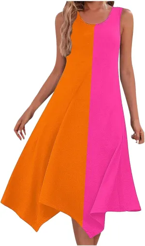 Womens Casual Midi Dresses Loose Fit Printed Tank Dress Casual Lightweight Dress Summer Vacation Dresses