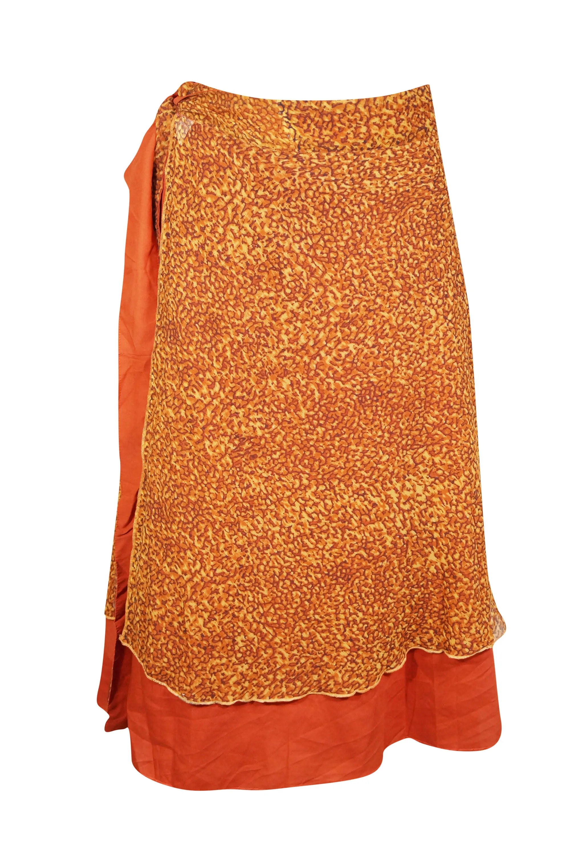 Womens Short Wrap skirt Orange Printed Summer Skirts, One size